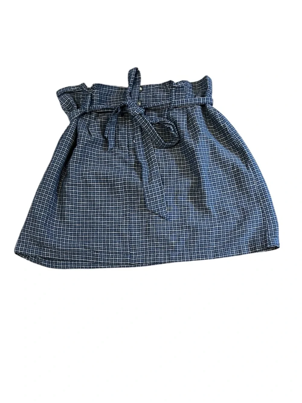 American Eagle  Women's Large Navy Blue Green Plaid Belted Paperbag Waist Skirt